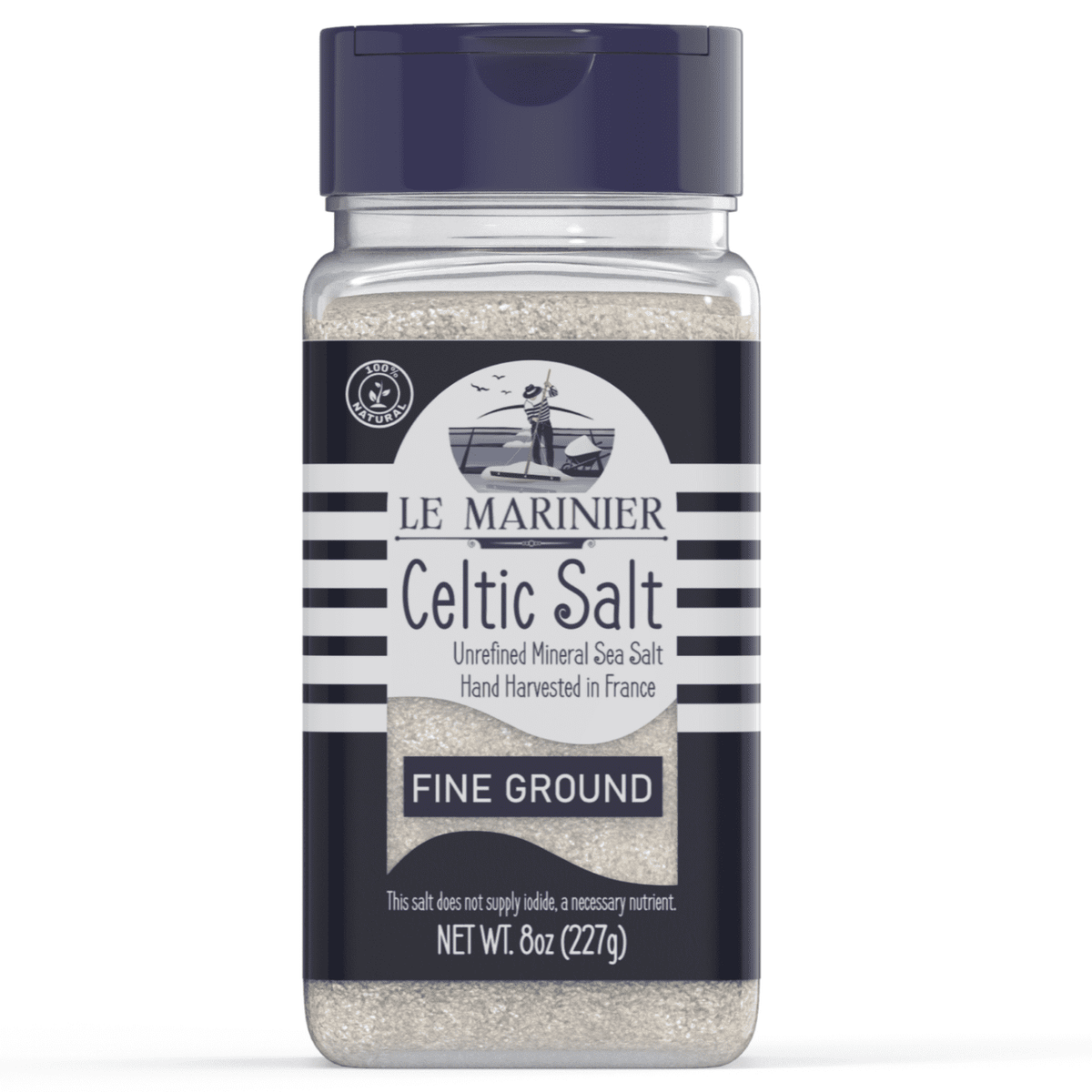 Le Marinier Celtic Salt Fine Ground, 8oz. Mineral Rich 100% Natural and Unrefined. Refillable Salt Shaker. Sea Salt Organic with Vital Minerals. Hand Harvested Fine Sea Salt (8oz Fine Ground)