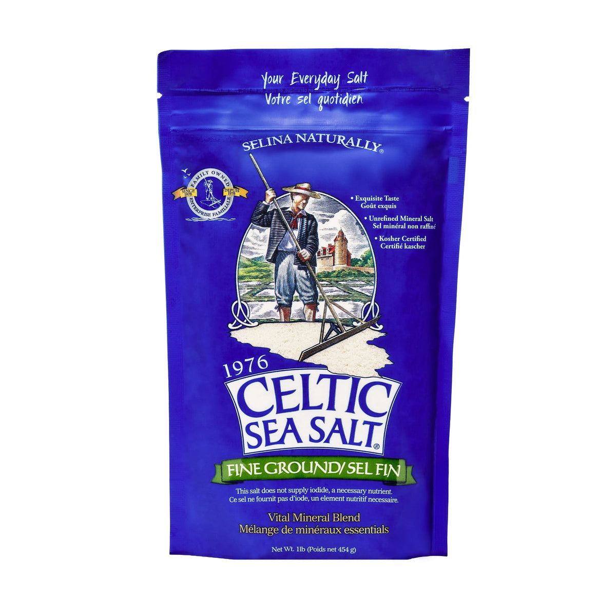 Celtic Sea Salt Fine Ground Kosher Sea Salt, 16 oz Resealable Bag