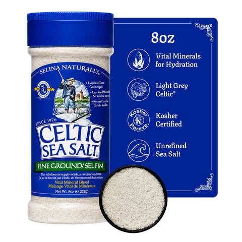 Celtic Sea Salt Fine Ground Kosher Certified Sea Salt Shaker, Allergen-Free, 8 oz