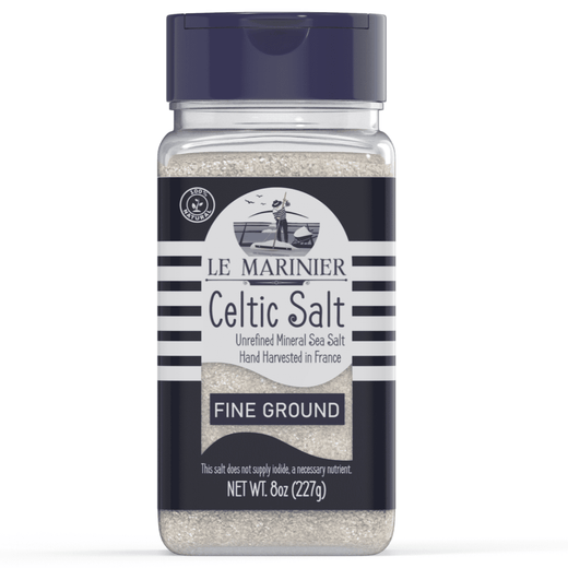 Le Marinier Celtic Salt Fine Ground, 8oz. Mineral Rich 100% Natural and Unrefined. Refillable Salt Shaker. Sea Salt Organic with Vital Minerals. Hand Harvested Fine Sea Salt (8oz Fine Ground)